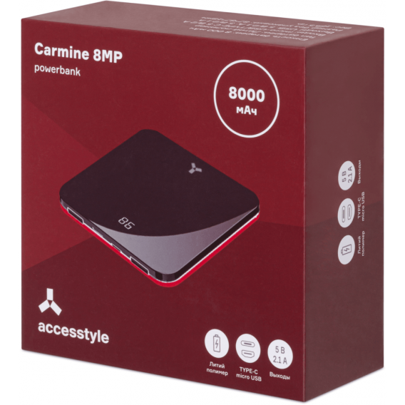 Внешний аккумулятор Accesstyle Carmine 8MP 8000 мА-ч, 2 подкл. устройства, черный/красный