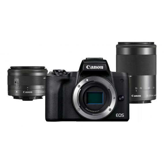 Фотоаппарат Canon EOS M50 Mark II EF-M 15-45mm + 55-200mm , черный, 24 Mpx CMOS 22.3 х 14.9 мм, 3840x2160/25, экран 3.0" поворотный, Li-ion