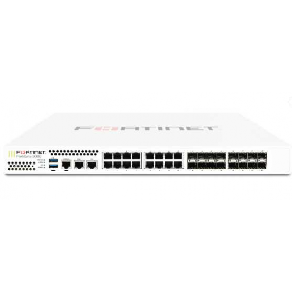 FortiGate-300E 18 x GE RJ45 ports (including 1 x MGMT port, 1 X HA port, 16 x switch ports), 16 x GE SFP slots, SPU NP6 and CP9 hardware accelerated