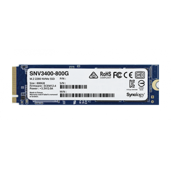 Накопитель твердотельный Synology SNV3400-800G   SSD 800 GB M.2 2280 NVMe PCIe 3.0 x4 DWPD (0,68) MTBF (1,8)